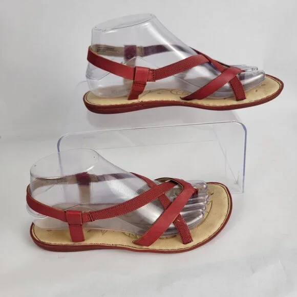 BORN Women's 8 Red Strappy Summer Sandals Flats Leather Boho Casual - Picture 1 of 12